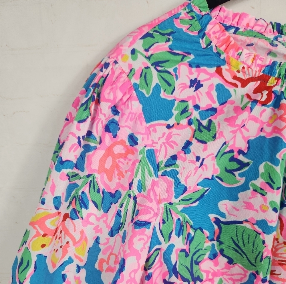Lilly Pulitzer Preppy Colorful Trista Blouse Top Multi Rose to the Occasion L - Picture 8 of 14